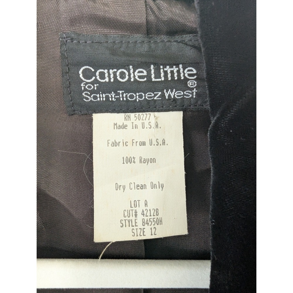 Vintage 80s Carole Little Saint-Tropez West Black Velvet Gothic Blazer Size 12 - Picture 7 of 7